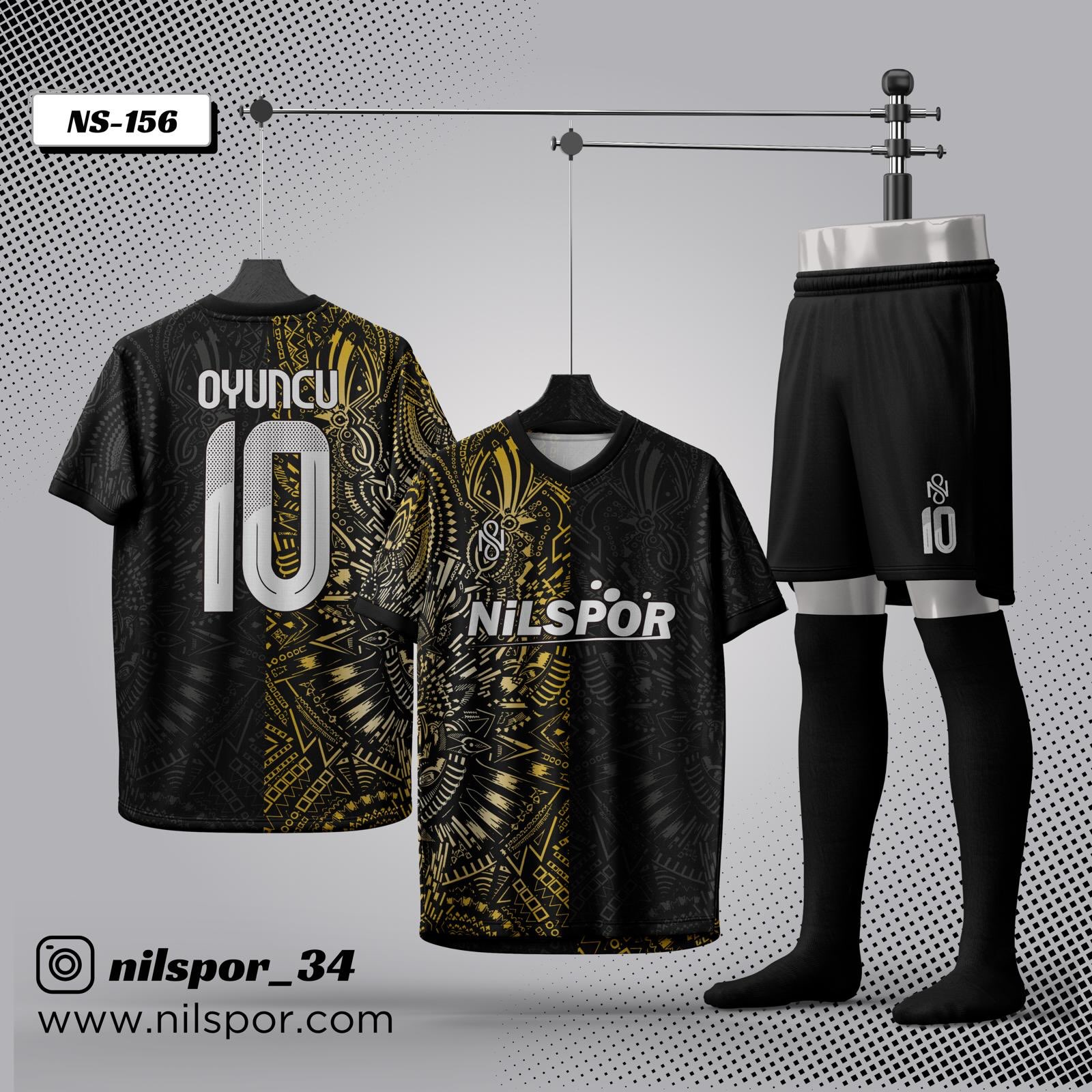 Siyah gold özel tasarım futbol forması ve şort takımı – forma tasarla