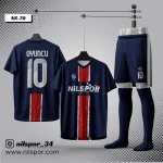 PSG tarzı lacivert kırmızı futbol forması yaptırma modeli