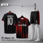 Siyah kırmızı geçişli futbol forması yaptırma hizmeti Nilspor