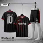 Arsenal model siyah kırmızı futbol forması yaptırma hizmeti Nilspor