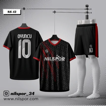 Arsenal model siyah kırmızı futbol forması yaptırma hizmeti Nilspor