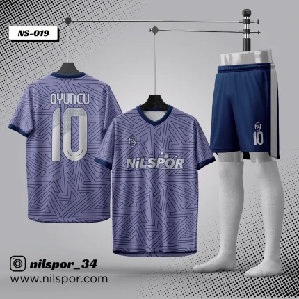 Lila geometrik desenli futbol forması yaptırma hizmeti Nilspor
