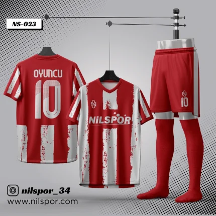 Atletico model kırmızı beyaz futbol forması yaptırma hizmeti Nilspor