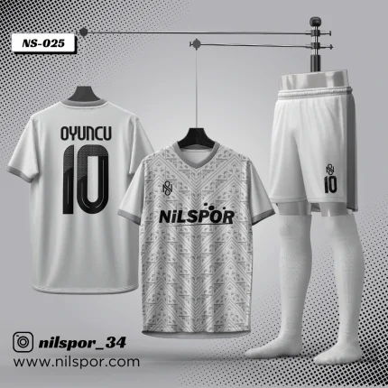 Beyaz gri minimal futbol forması yaptırma hizmeti Nilspor