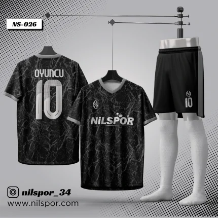 Siyah gri mermer desenli futbol forması yaptırma hizmeti Nilspor