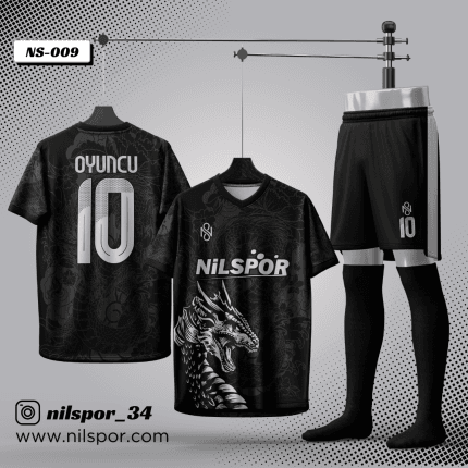 Dragon model siyah futbol forması yaptırma hizmeti Nilspor