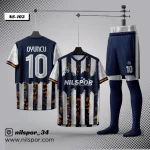 Lacivert beyaz çizgili premium futbol forması yaptırma hizmeti Nilspor