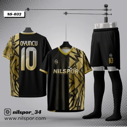Siyah gold özel tasarım futbol forması yaptırma hizmeti Nilspor