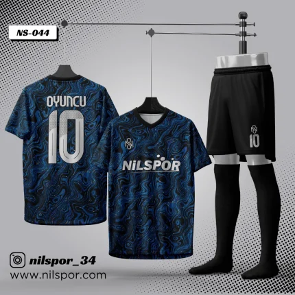 Mavi özel desenli futbol forması yaptırma hizmeti Nilspor