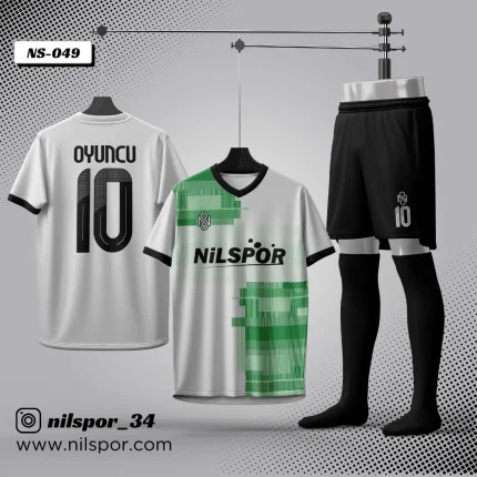 Yeşil beyaz kare desenli futbol forması yaptırma hizmeti Nilspor