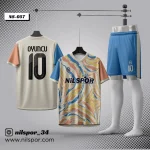 Özel tasarım krem mavi futbol forması yaptırma modeli Nilspor