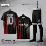 Ücretsiz tasarım destekli özel tasarım siyah kırmızı futbol forması yaptırma modeli