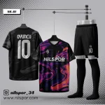 psg model futbol forması, galaxy desenli mor turuncu özel tasarım forma yaptırma