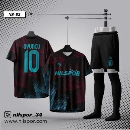 Forma yaptırma ve forma tasarlama için Milan tarzı siyah turkuaz futbol forması