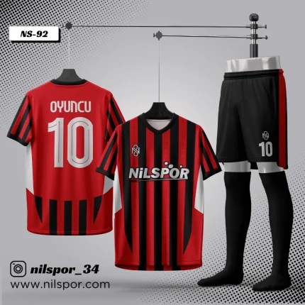 forma yaptırma milan tarzı kırmızı siyah halı saha forması özel tasarım