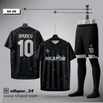 Nilspor NS-98 Arsenal tarzı siyah mavi desenli futbol forması yaptırma modeli