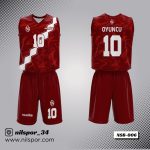 bordo beyaz şeritli basketbol forması, zigzag desenli özel tasarım basketbol forması yaptırma, dijital baskılı dalgalı dokulu kulüp forması siparişi