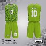 yeşil piksel desenli basketbol forması, geometrik kare motifli özel tasarım basketbol forması yaptırma, dijital mozaik baskılı takım forması siparişi, lime yeşili modern basketbol forması.