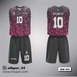 fuşya siyah mermer desenli basketbol forması, akışkan dalga motifli özel tasarım basketbol forması yaptırma, dijital baskılı pembe siyah kulüp forması siparişi, modern grafikli basketbol forması üretimi.