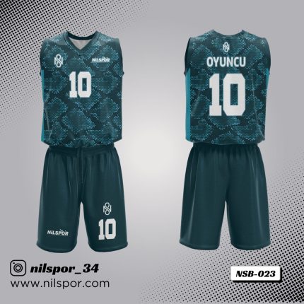 turkuaz antrasit petek desenli basketbol forması, piksel efektli özel tasarım basketbol forması yaptırma, dijital baskılı teknolojik kulüp basketbol forması