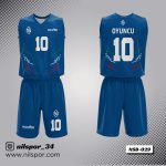 saks mavisi pençe desenli basketbol forması, fırça darbesi grafikli özel tasarım basketbol forması yaptırma, dijital baskılı dalgalı dokulu takım forması siparişi