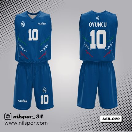 saks mavisi pençe desenli basketbol forması, fırça darbesi grafikli özel tasarım basketbol forması yaptırma, dijital baskılı dalgalı dokulu takım forması siparişi