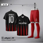forma yaptırma siyah kırmızı çizgili futbol forması milan tarzı