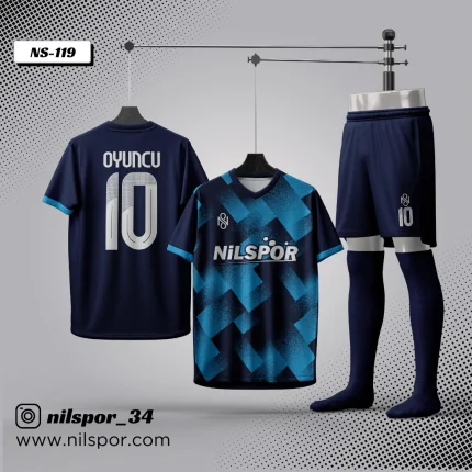 forma yaptırma lacivert turkuaz geometrik desenli futbol forması