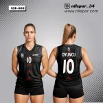 siyah kırmızı ok desenli voleybol forması, degrade üçgen geçişli özel tasarım takım forması yaptırma, dijital baskılı profesyonel kulüp forması
