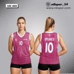 fuşya pembe lotus çiçeği desenli voleybol forması, özel tasarım nilüfer figürlü takım forması yaptırma, dijital baskılı kulüp forması tasarımı
