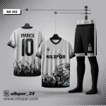 Nilspor NS-123 beyaz siyah kaplan desenli özel tasarım futbol forması yaptırma modeli