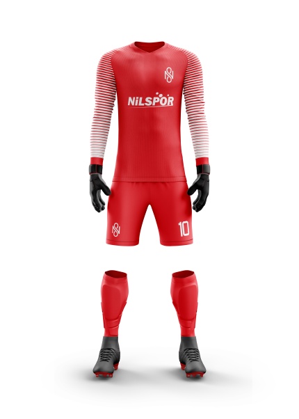 kırmızı beyaz çizgili kollu kaleci forması nilspor forma yaptırma