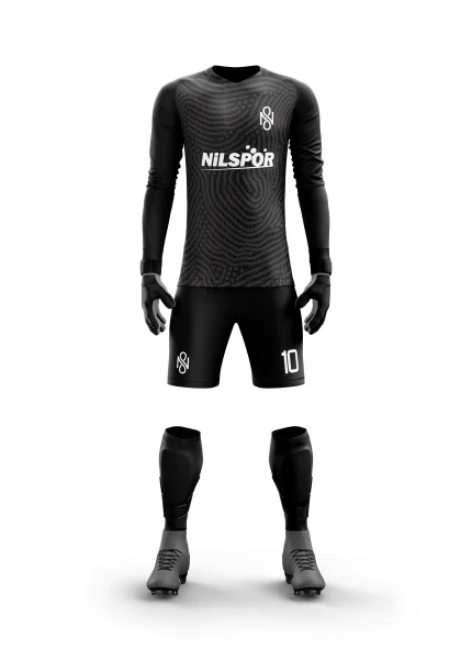 siyah desenli kaleci forması uzun kollu, modern futbol kaleci forma yaptırma modeli