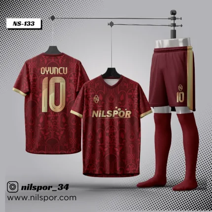 forma yaptırma bordo altın desenli futbol forması