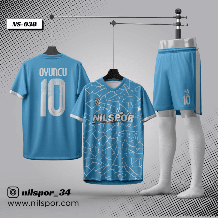 forma yaptırma açık mavi geometrik desenli futbol forması nilspor