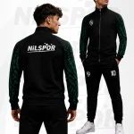 Nilspor yeşil dinamik şerit desenli siyah eşofman takımı yaptırma modeli