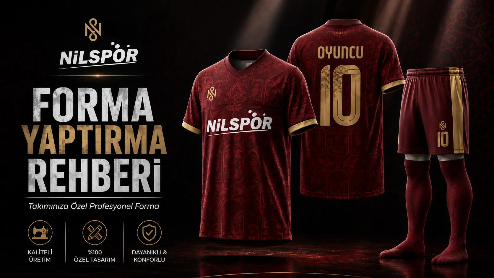 Forma yaptırma rehberi için bordo ve gold özel tasarım futbol forma takımı