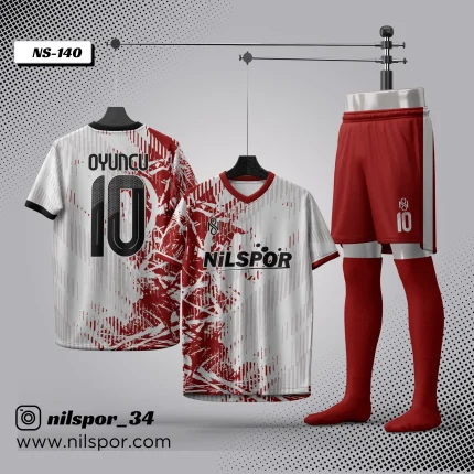 Forma yaptırma beyaz kırmızı modern desenli futbol forması