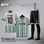 Forma yaptırma için turkuaz krem geometrik desenli futbol forması