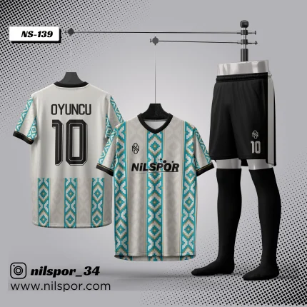 Forma yaptırma için turkuaz krem geometrik desenli futbol forması