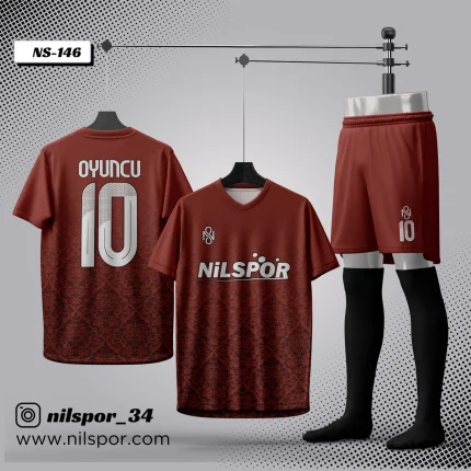 Bordo siyah motif desenli kişiye özel futbol forma takımı
