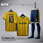 Sarı lacivert kurt desenli futbol forması, kişiye özel forma yaptırma ve forma tasarlama modeli