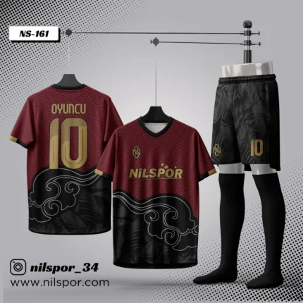 Bordo siyah ve gold detaylı kişiye özel futbol forması tasarımı – Nilspor forma tasarla