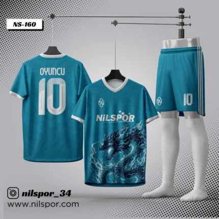 Turkuaz ejderha desenli kişiye özel futbol forması tasarımı – Nilspor forma tasarla