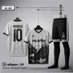 Forma yaptırma için kartal desenli siyah beyaz futbol forması ve şort takımı – Nilspor