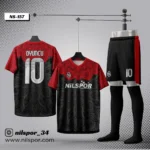 Kırmızı siyah özel tasarım futbol forması, şort ve çorap takımı – Nilspor