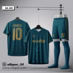 Petrol mavisi ve gold detaylı kişiye özel futbol forması takımı Nilspor