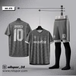 Kişiye özel tasarlanan gri futbol forması, şort ve çoraptan oluşan Nilspor forma seti.